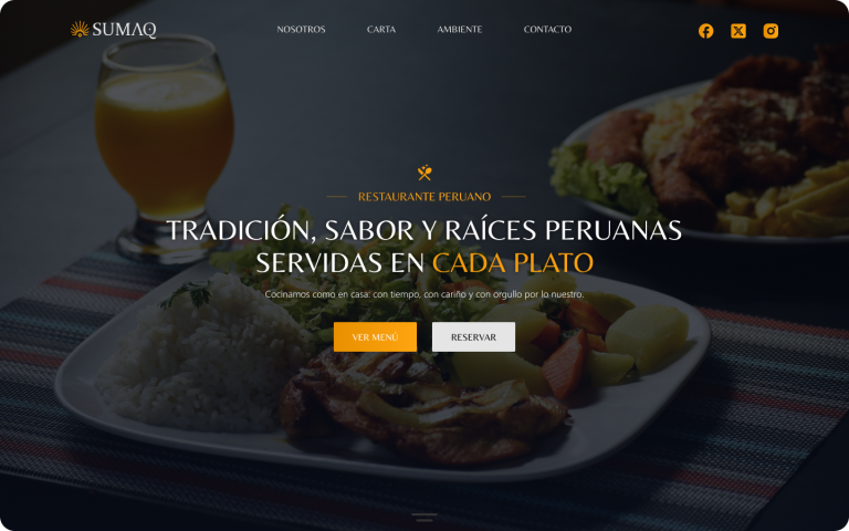 Landing page del proyecto Sumaq, diseño web para restaurante